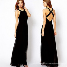 2015 Mode Kreuz Backless Halter Chiffon Maxi Party Kleid (14317)